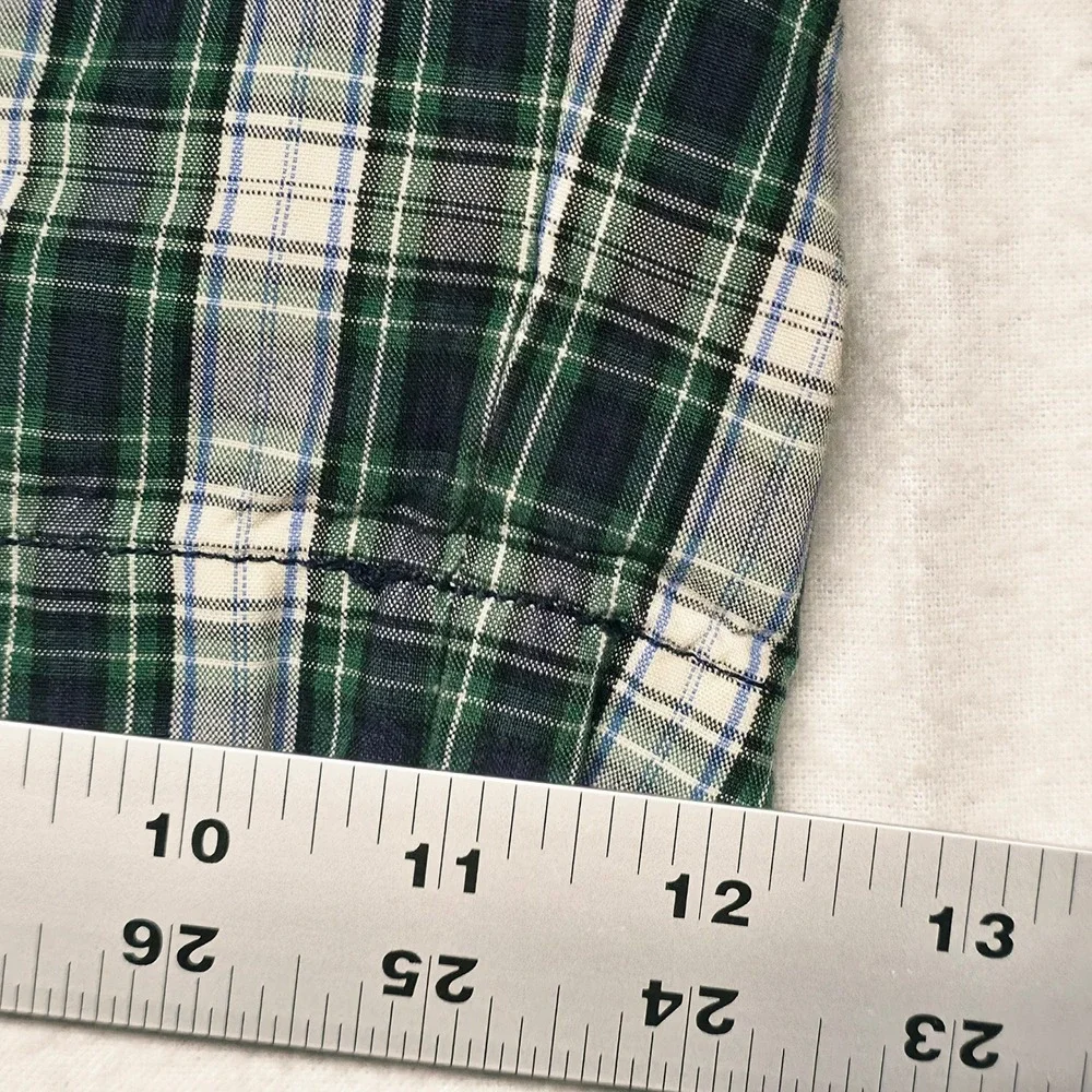 Polo Ralph Lauren Shorts Men's 38 Green Blue Plaid Cotton Flat Front Casual